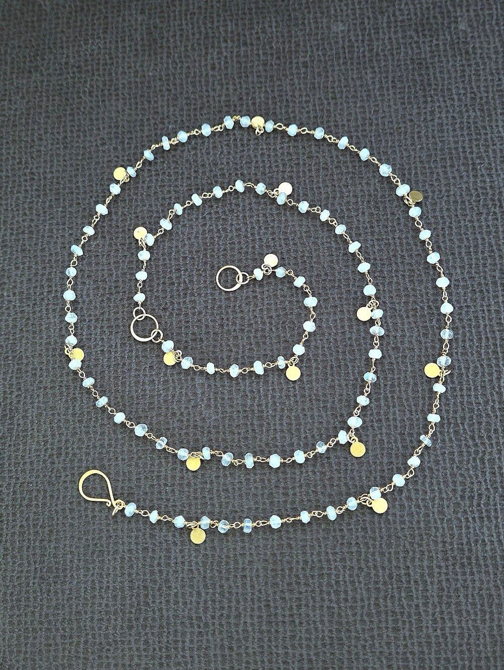 Long Necklace with Stationary Moonstone🌙 Beads and Brushed🖌 Gold💛 Paddles🏓